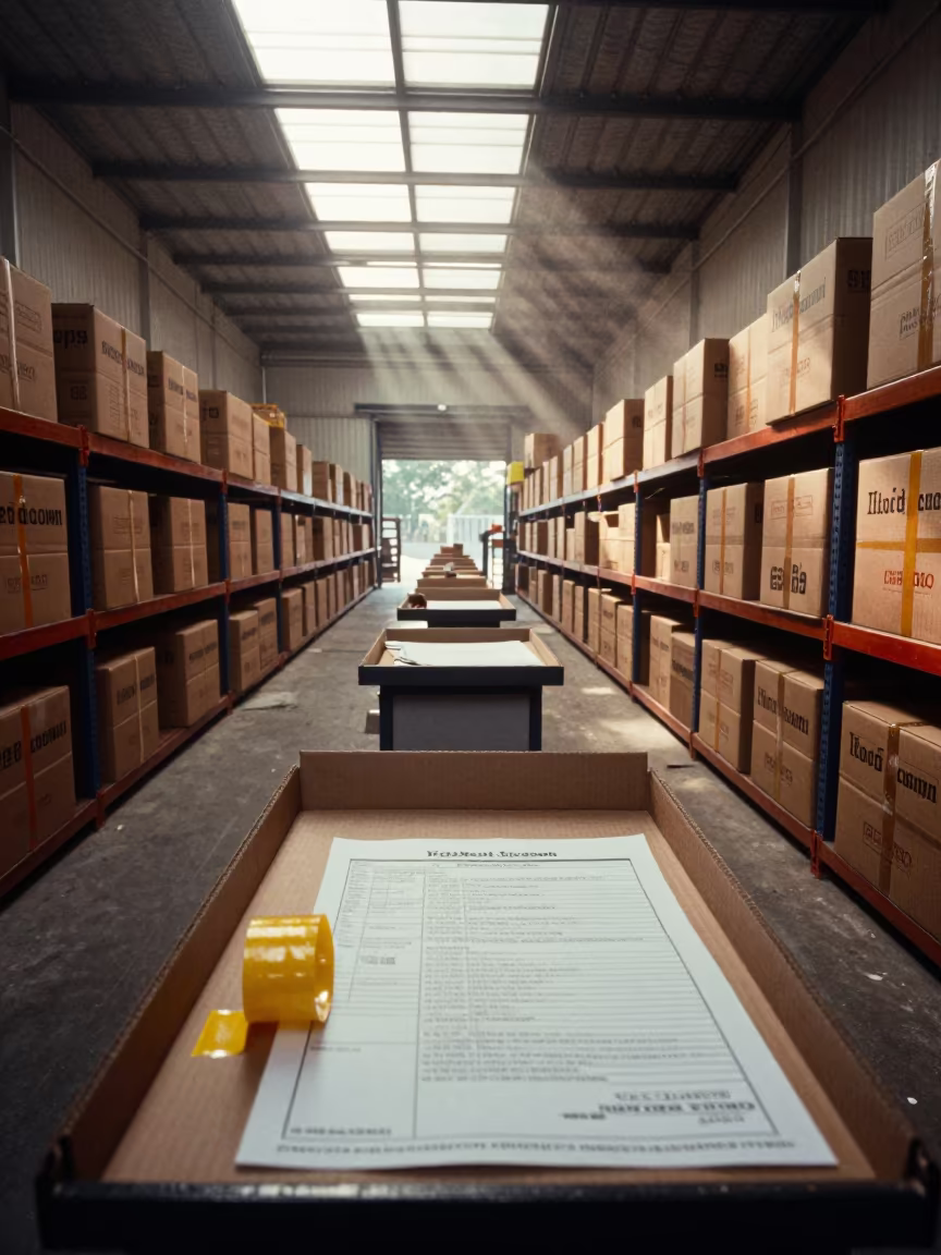 Customs Inspection Bench Monsoon Mumbai Warehouse in inside a warehouse aisle in Kala Ghoda, Mumbai