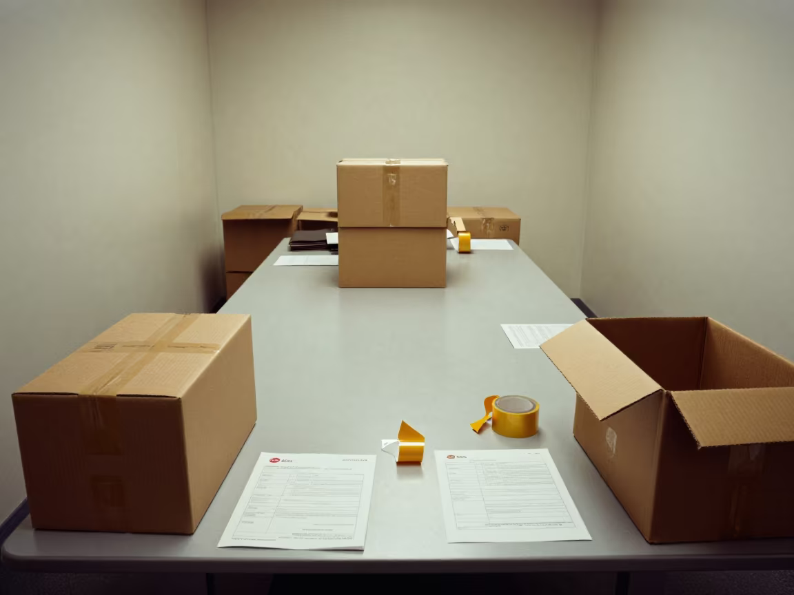 Customs Inspection Bench with Opened Cartons and Forms in inside a chilled distribution bay in Birmingham