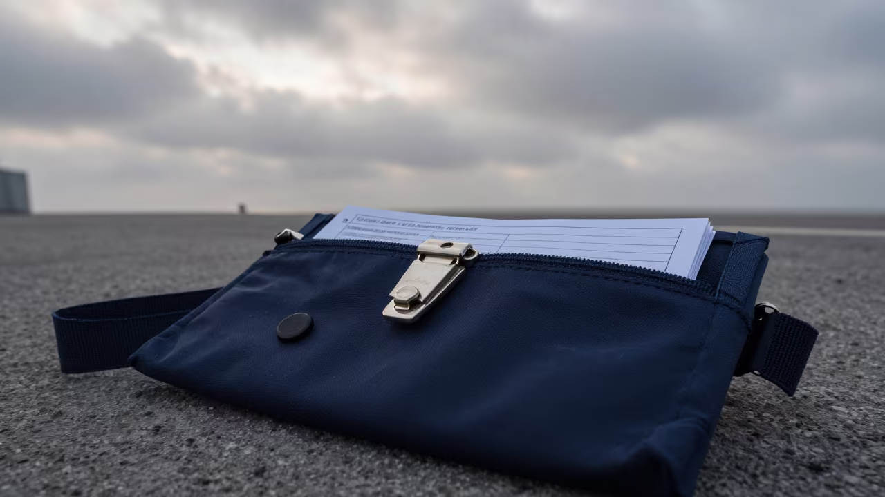 Customs Stamp Pouch on Naval Deck at Dawn in on a naval deck in rough wind in Bareilly