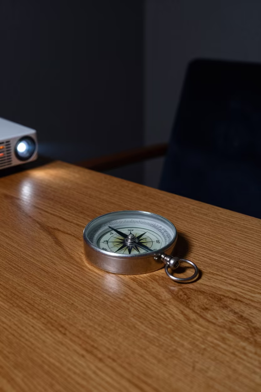 Cut-Glass Compass on Oak Desk in Midnight Glow in on a velvet chair in San Francisco de Campeche