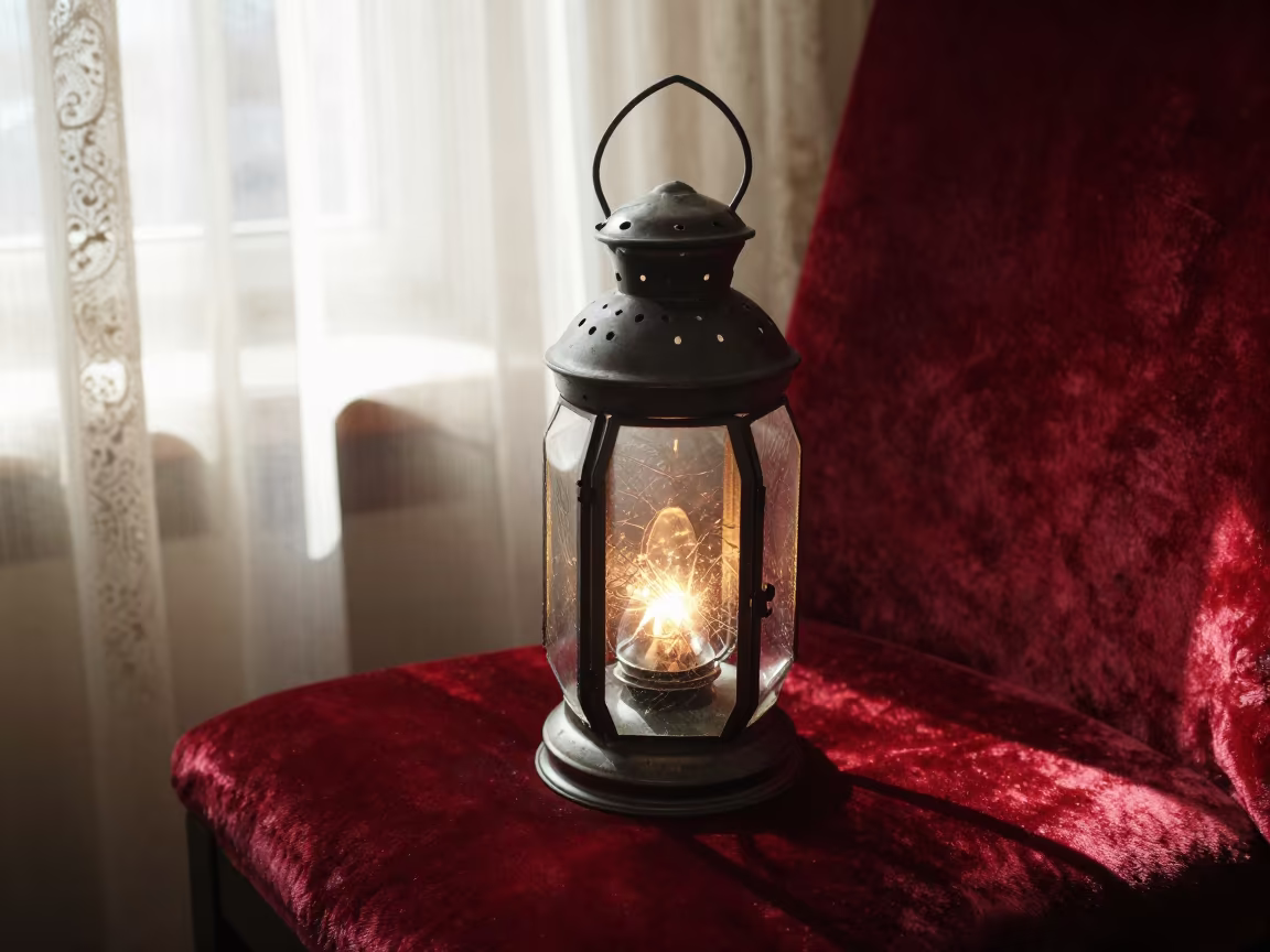 Cut Glass Lantern on Velvet Chair in Urumqi in on a velvet chair in Urumqi