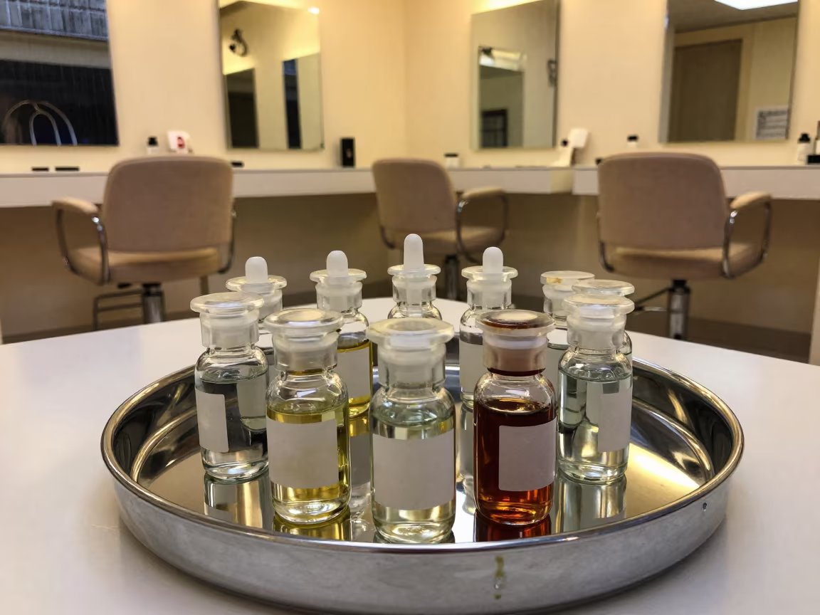 Cuticle Oil Tray in Golden Hour Skincare Room in inside a skincare treatment room near Vitarte