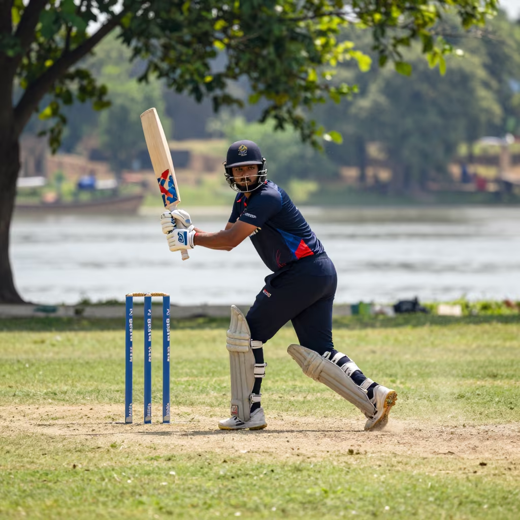 Cuttack Batsman Cover Drive Dry Season in by a riverbank near Cuttack