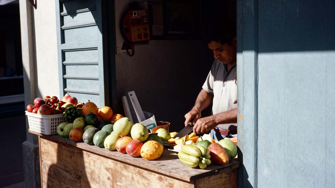 Cutting Fruit in Medellin in in Medellin, Colombia