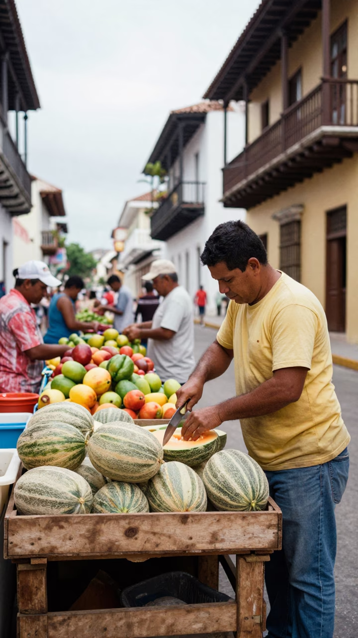 Cutting Melons in Cartagena in in Cartagena, Colombia