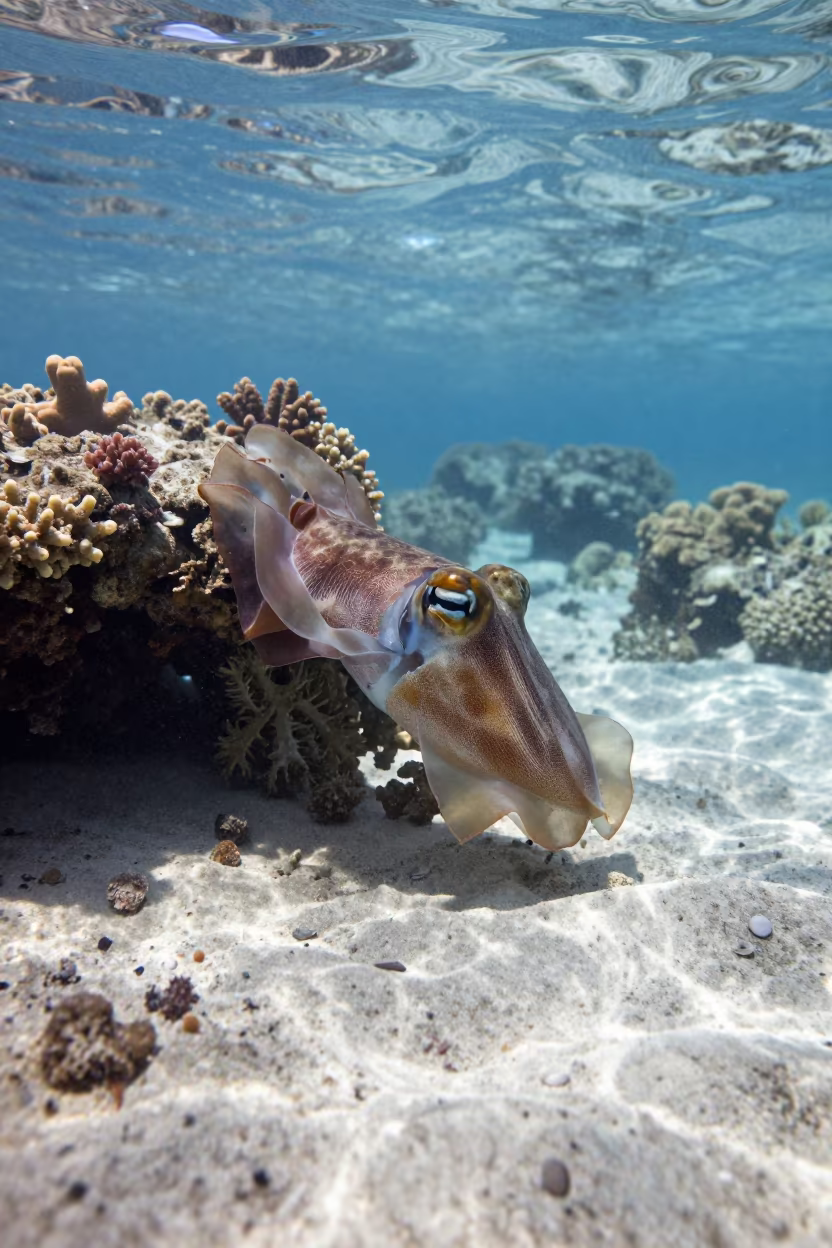 Cuttlefish Camouflage Reef Ledge Belize in beneath a reef ledge in tropical shallows near Belize City