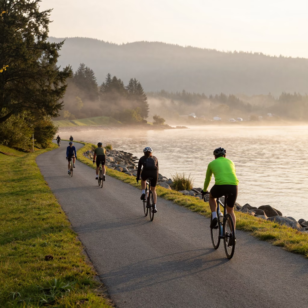 Cycling Path just after sunrise in Vancouver in in Vancouver, British Columbia, Canada