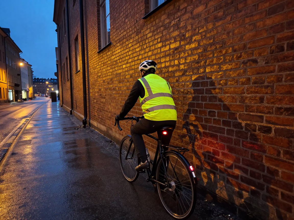 Cyclist after dark in Stockholm in in Stockholm, Sweden