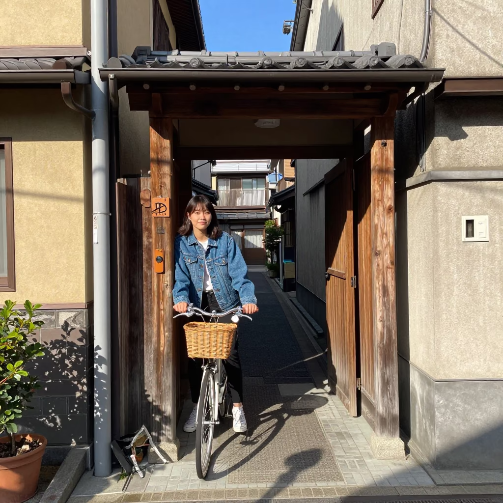Cyclist at Afternoon Light in in Tokyo, Japan