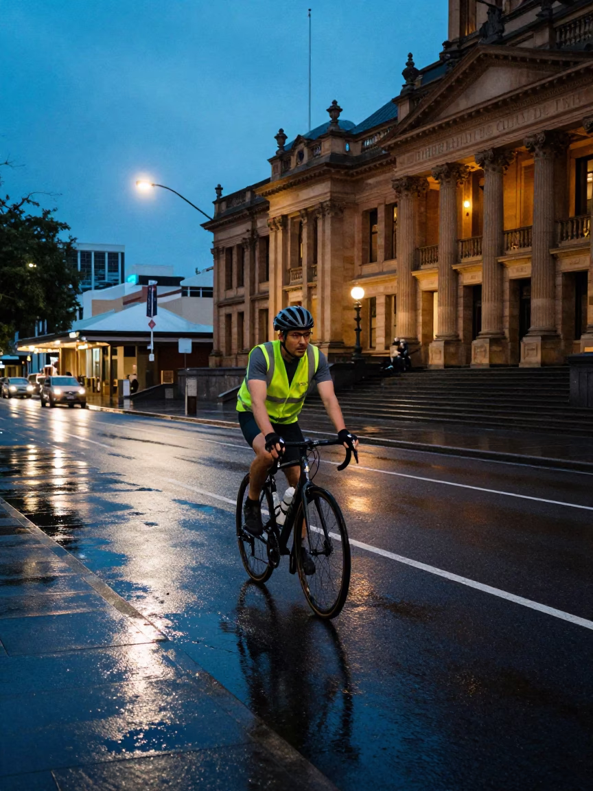 Cyclist at Blue Hour in Adelaide in in Adelaide, South Australia, Australia