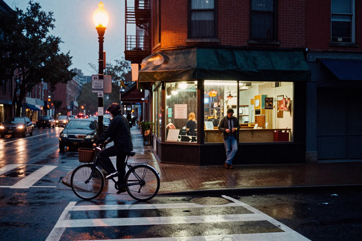 Cyclist at Dusk Light in Philadelphia in in Philadelphia, Pennsylvania, United States