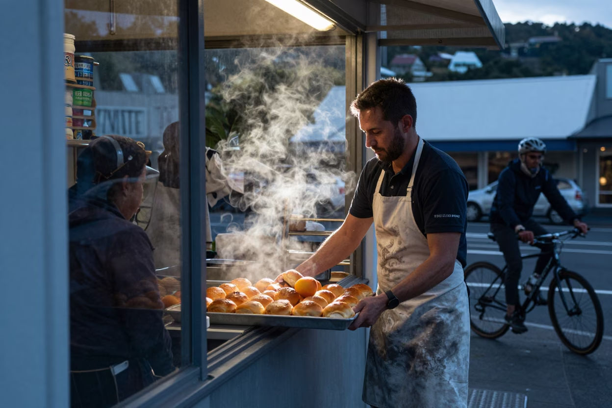 Cyclist at Early Morning Light in Wellington in in Wellington, New Zealand