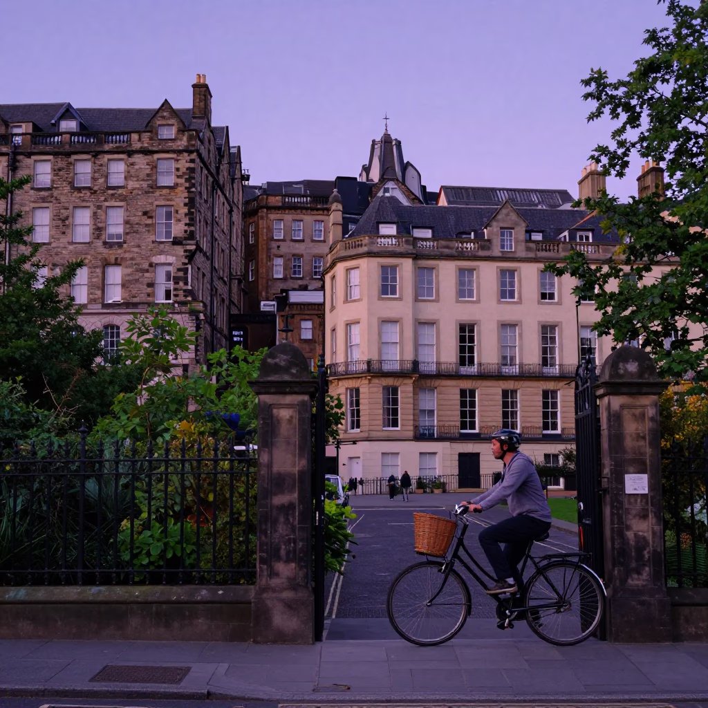 Cyclist at Evening Light in in Edinburgh, United Kingdom