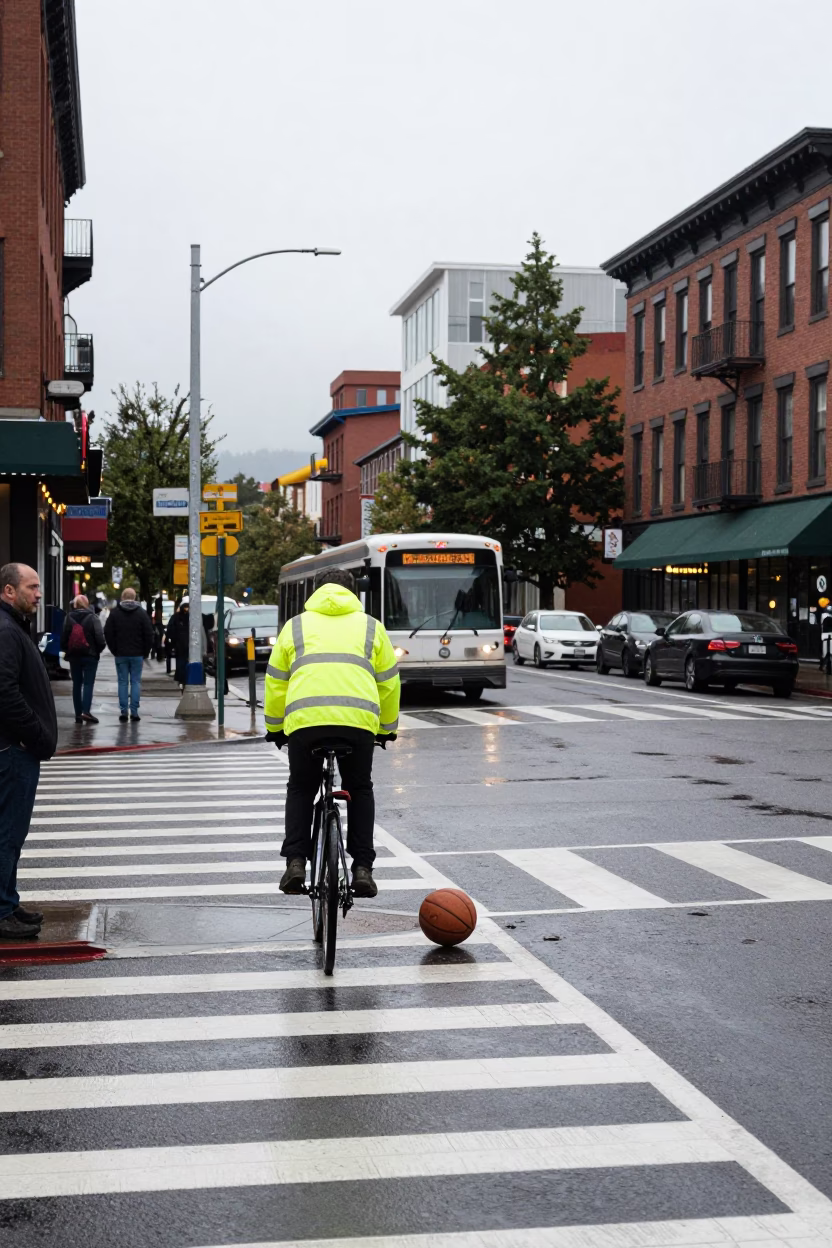 Cyclist at Midday Light in Portland in in Portland, Oregon, United States