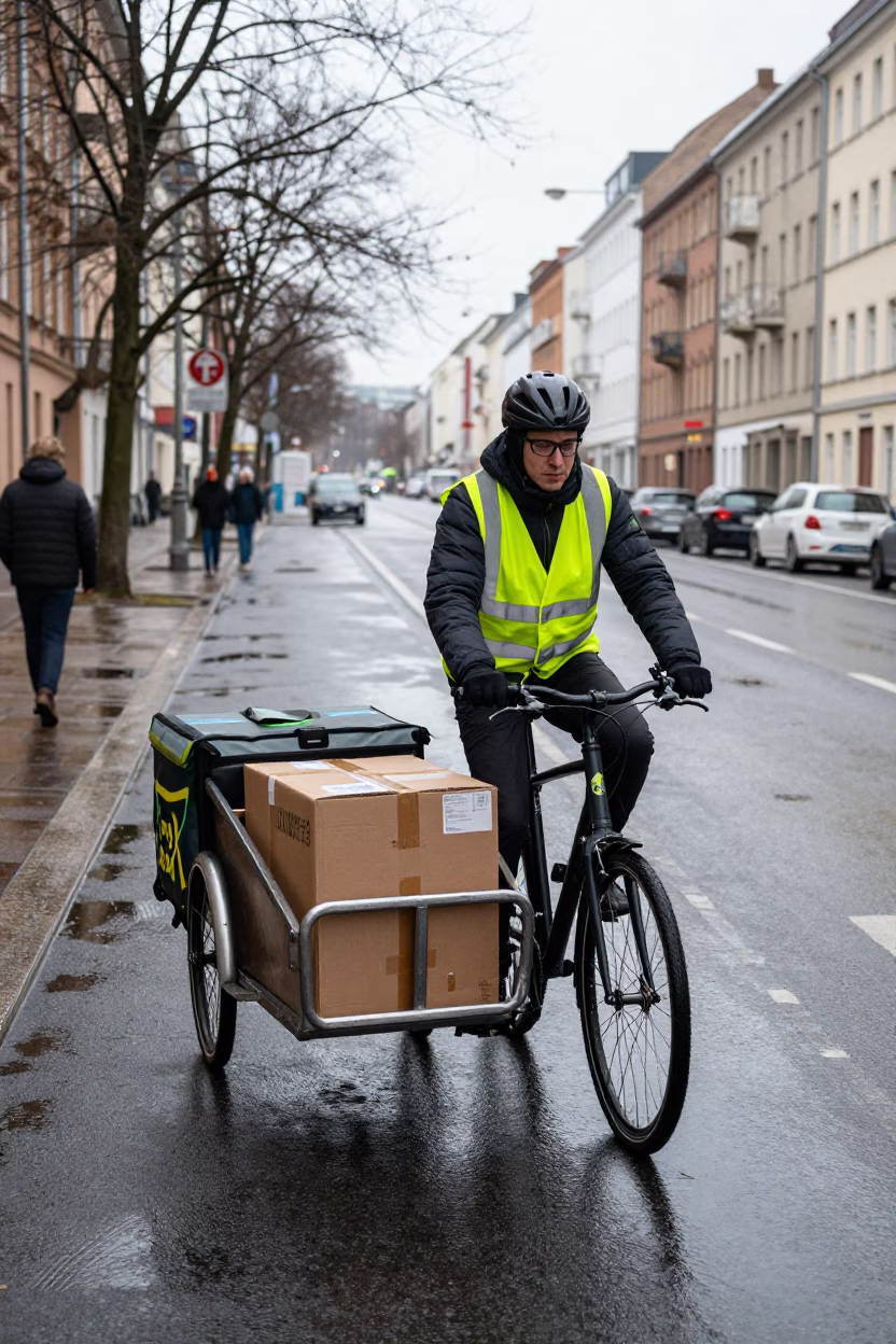 Cyclist at Noon Light in Berlin in in Berlin, Germany