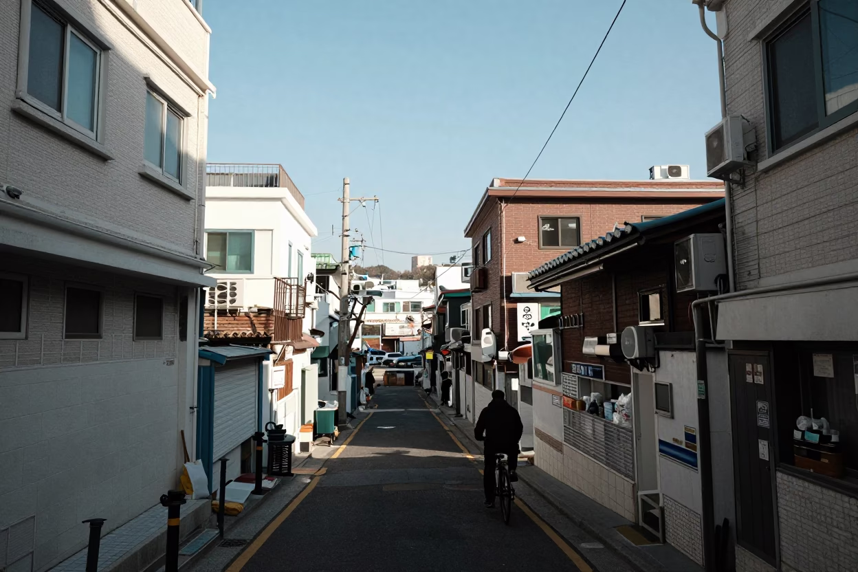 Cyclist at Noon Light in in Busan, South Korea