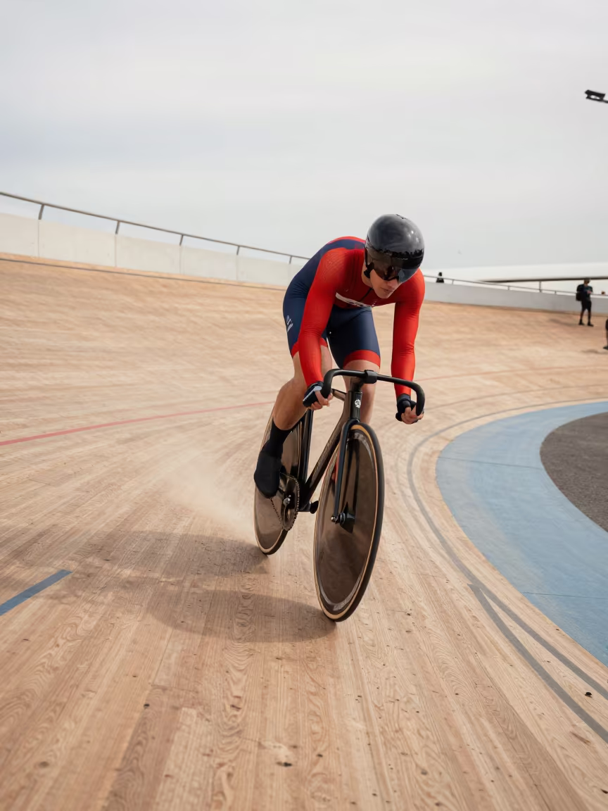 Cyclist on Harbor Quay Banked Turn in at a harbor quay near Maputo