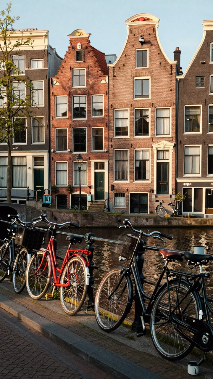 Cyclist in Amsterdam at Late Afternoon Light in in Amsterdam, Netherlands