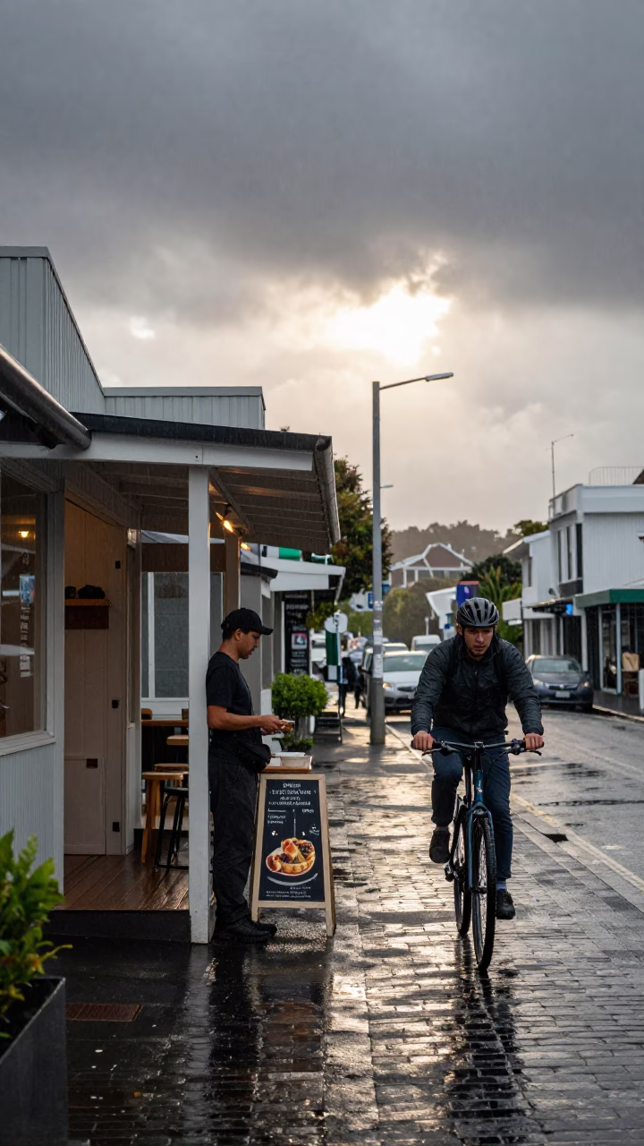 Cyclist in Auckland at First Light in in Auckland, New Zealand