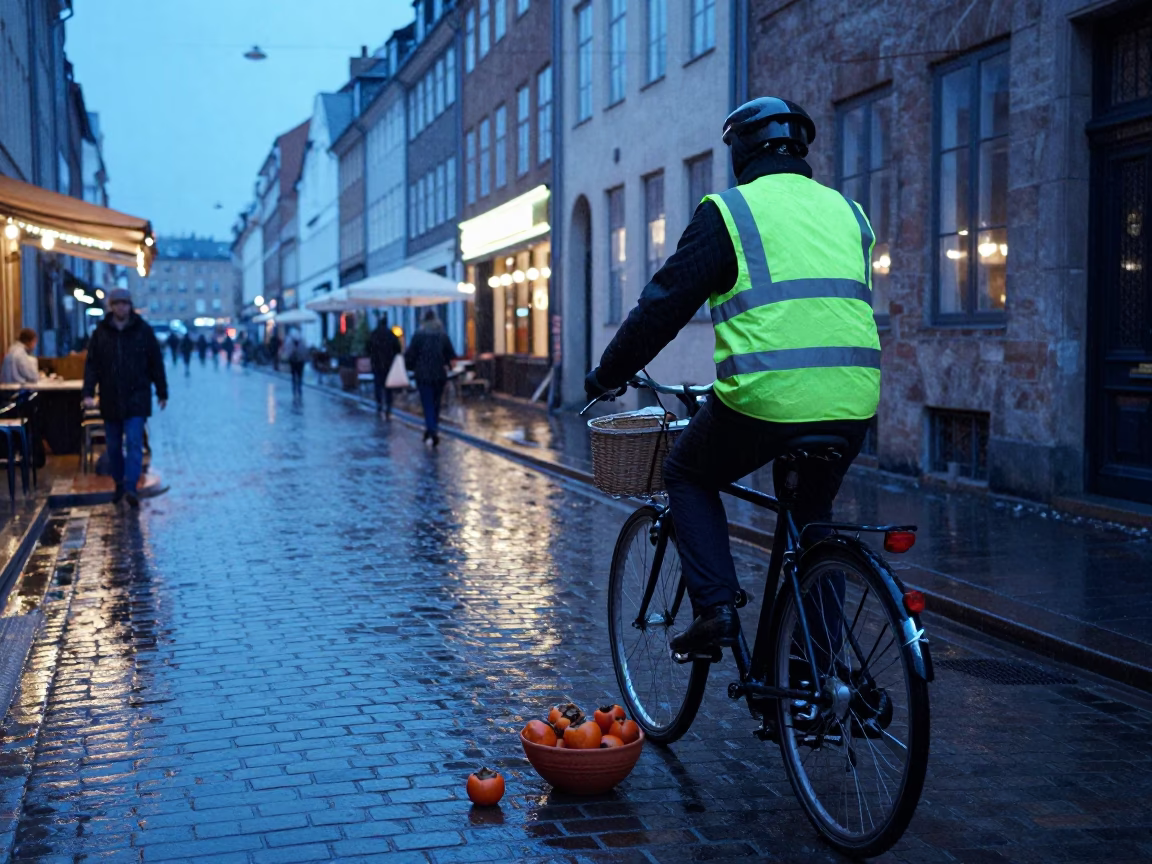 Cyclist in Copenhagen at Blue Hour in in Copenhagen, Denmark