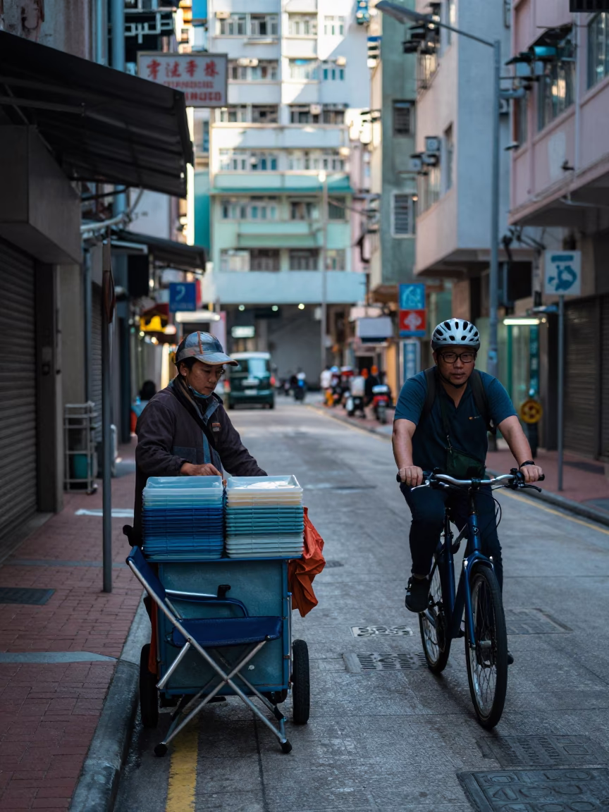 Cyclist in Hong Kong in in Hong Kong, Hong Kong