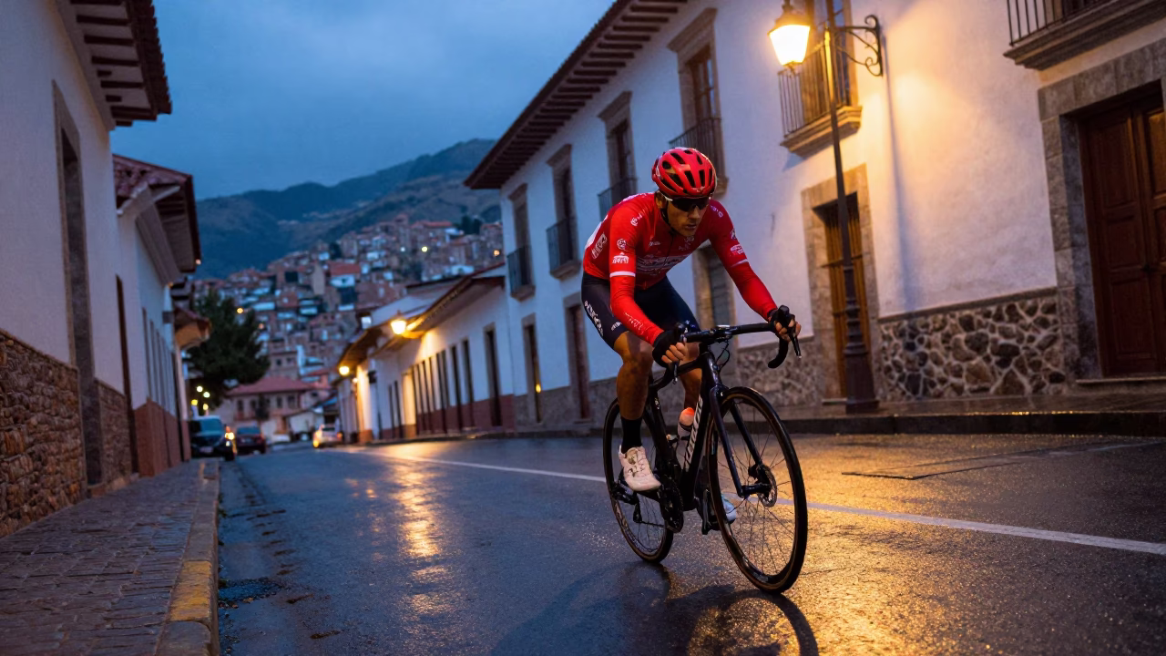 Cyclist in La Paz in in La Paz, Bolivia