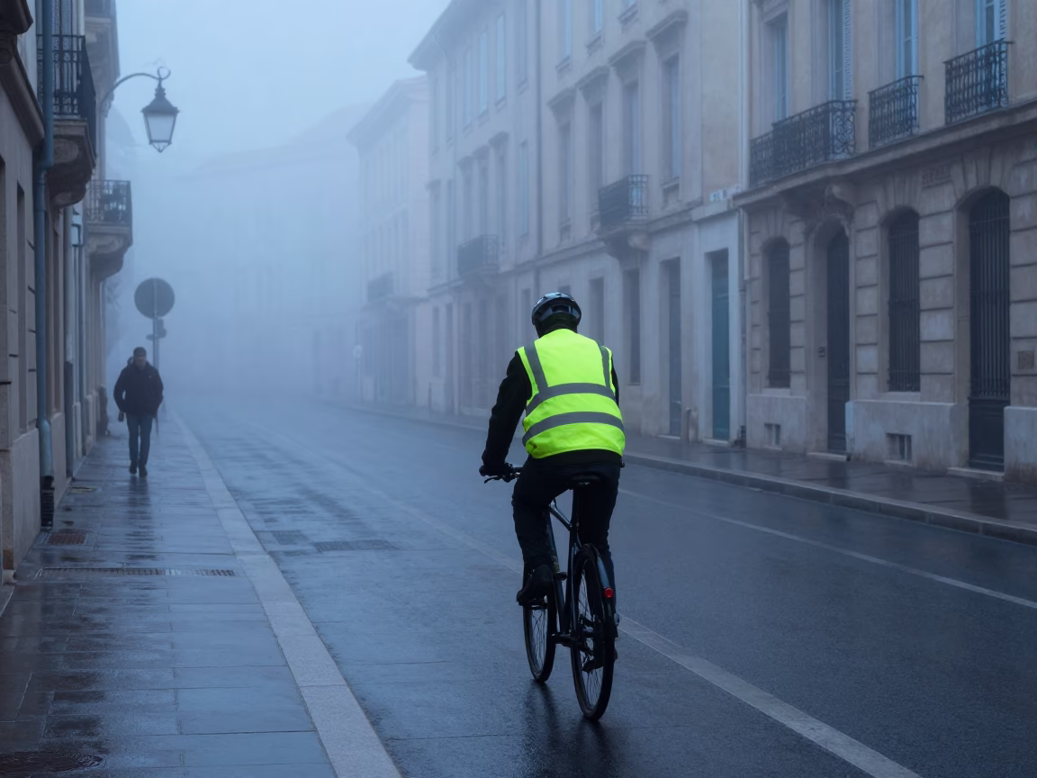 Cyclist in Marseille at Dawn Light in in Marseille, France