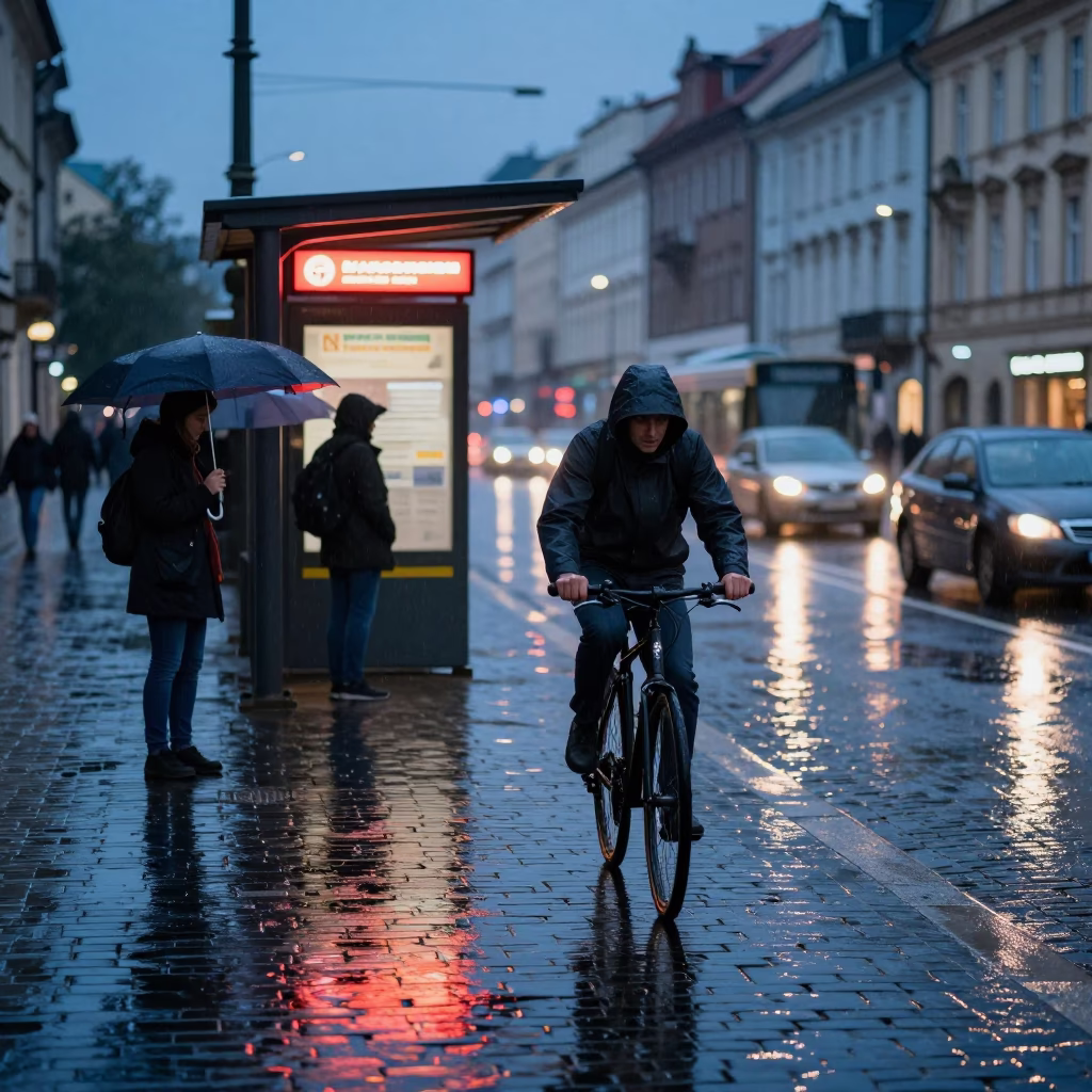 Cyclist in Prague at Blue Hour in in Prague, Czech Republic