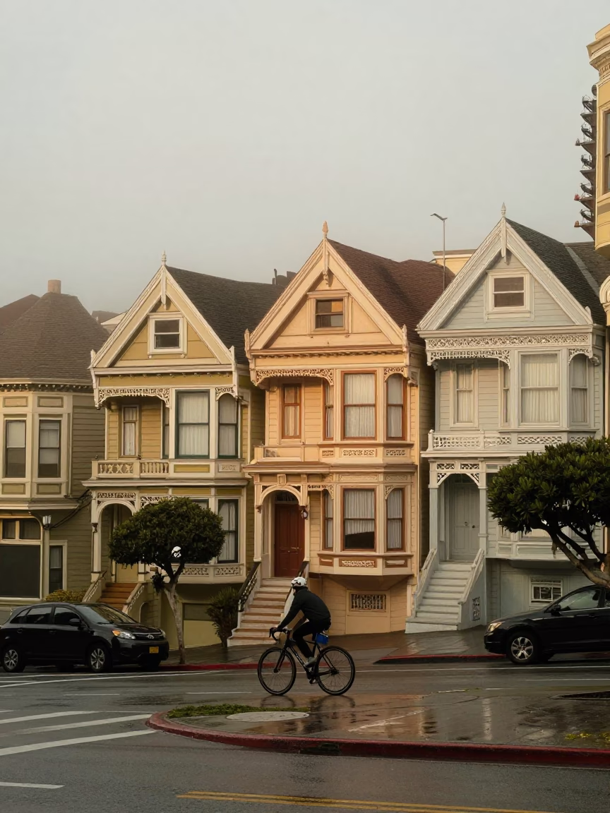 Cyclist in San Francisco in in San Francisco, California, United States