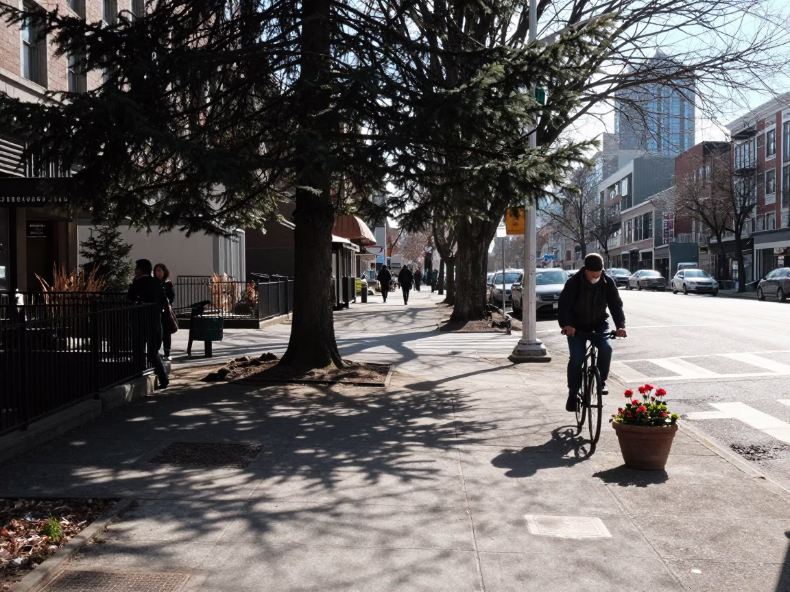 Cyclist in Seattle at Noon Light in in Seattle, Washington, United States