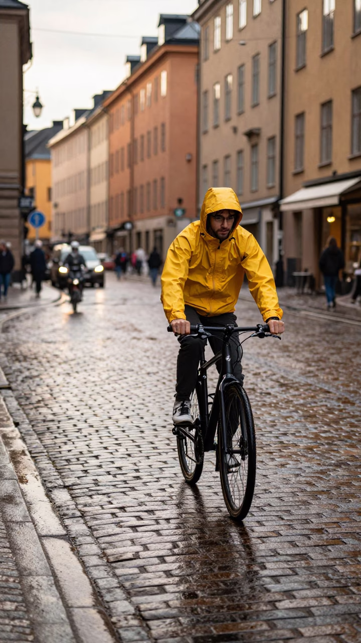 Cyclist in Stockholm at Evening Light in in Stockholm, Sweden