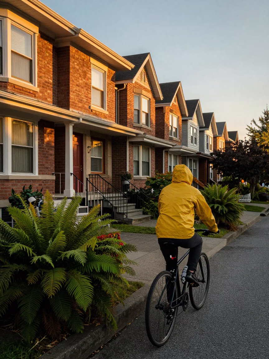 Cyclist in Vancouver at Golden Hour in in Vancouver, British Columbia, Canada