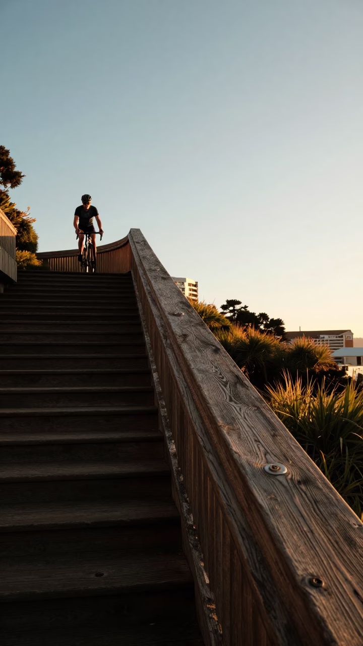 Cyclist in Wellington at Golden Hour in in Wellington, New Zealand