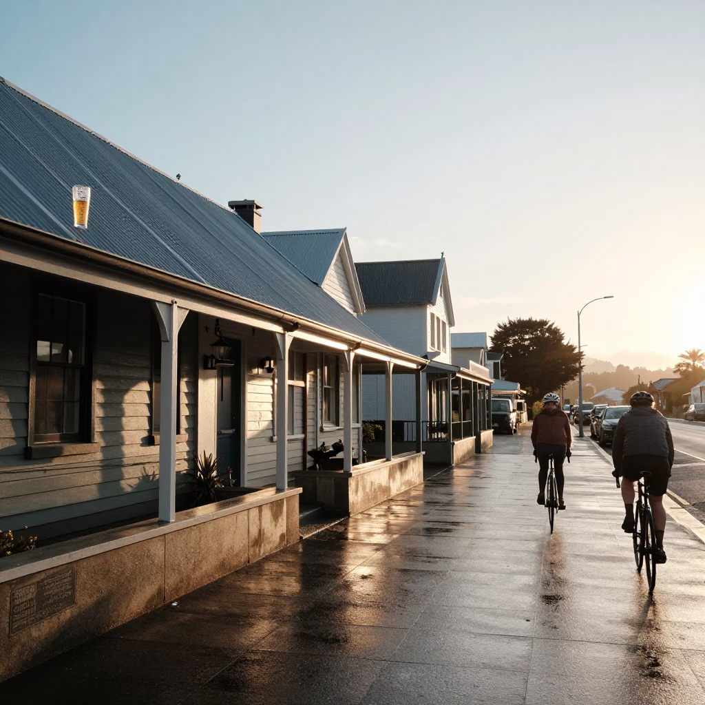 Cyclist just after sunrise in Christchurch in in Christchurch, New Zealand