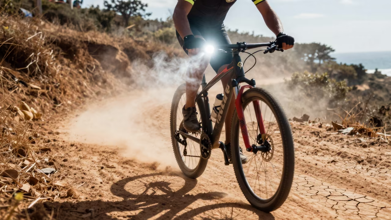 Cyclist Light Trail on Mombasa Hillside in on a hillside near Mombasa