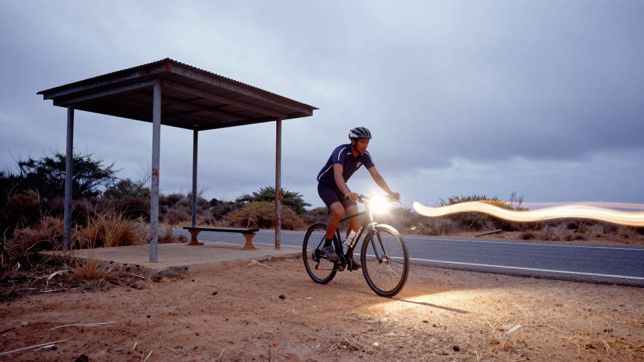 Cyclist Light Trail Weaving Dundo Roadside Stop in at a roadside stop near Dundo