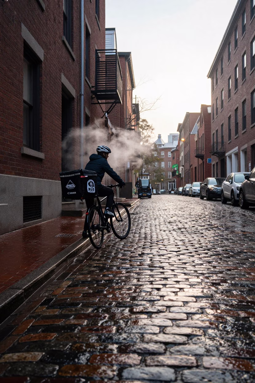 Cyclist Paused in Boston in in Boston, Massachusetts, United States