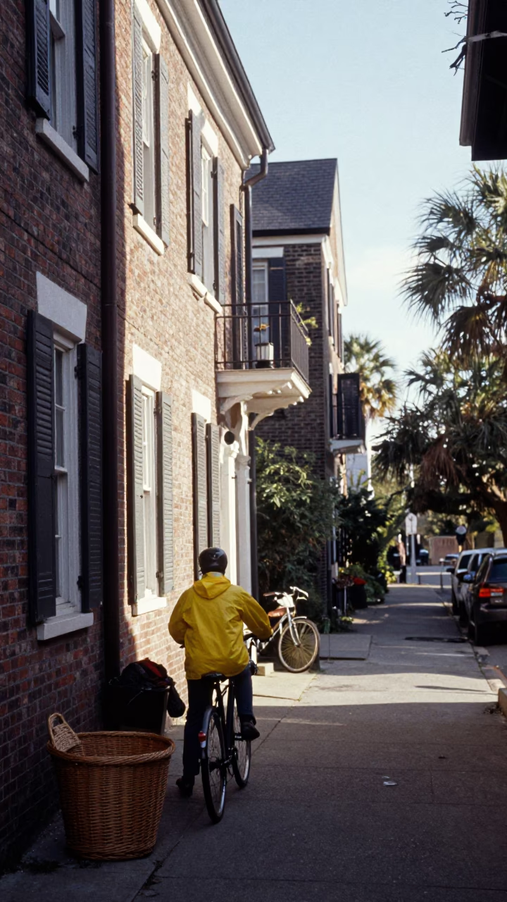 Cyclist Paused in Charleston in in Charleston, South Carolina, United States