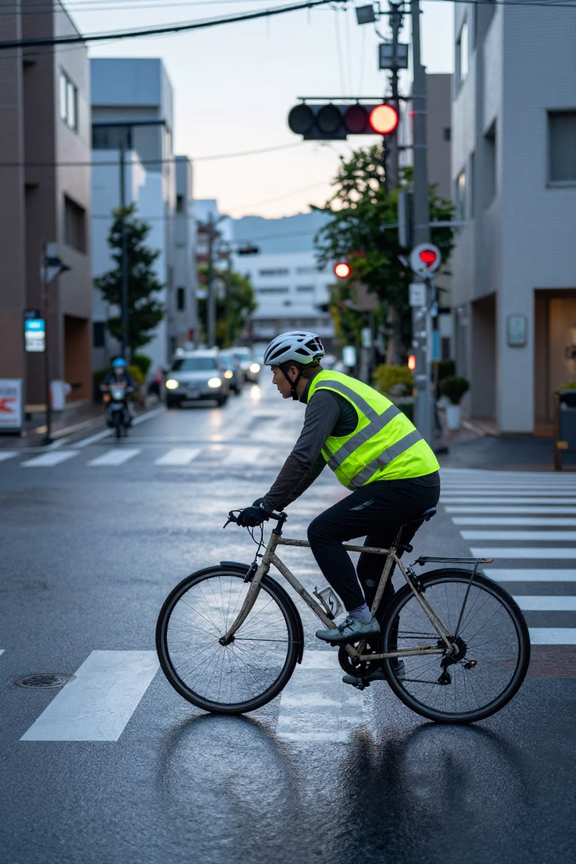 Cyclist Paused in Fukuoka in in Fukuoka, Japan