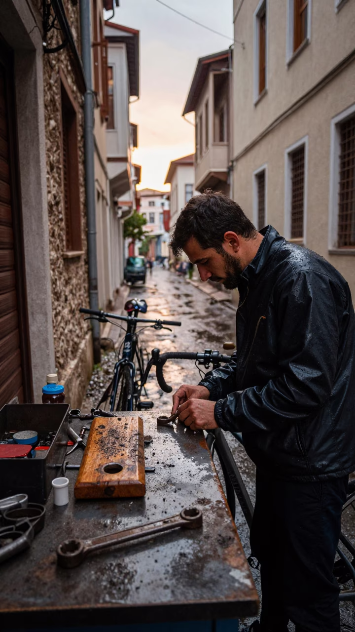 Cyclist Paused in Izmir in in Izmir, Turkey