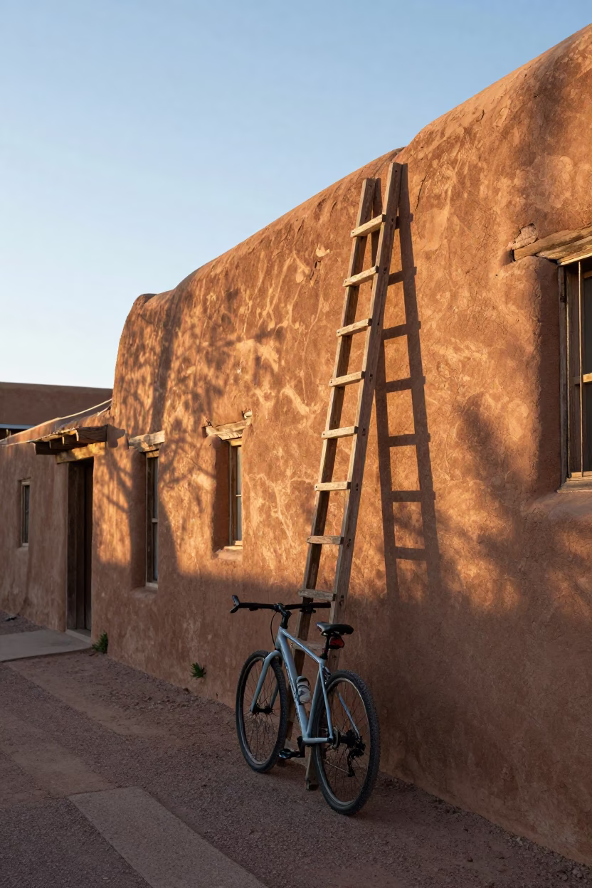 Cyclist Paused in Santa Fe in in Santa Fe, New Mexico, United States