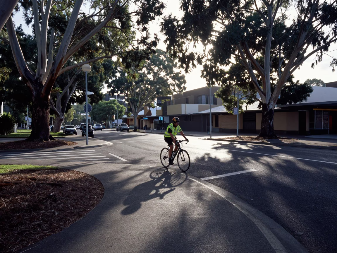 Cyclist Pausing in Adelaide in in Adelaide, South Australia, Australia