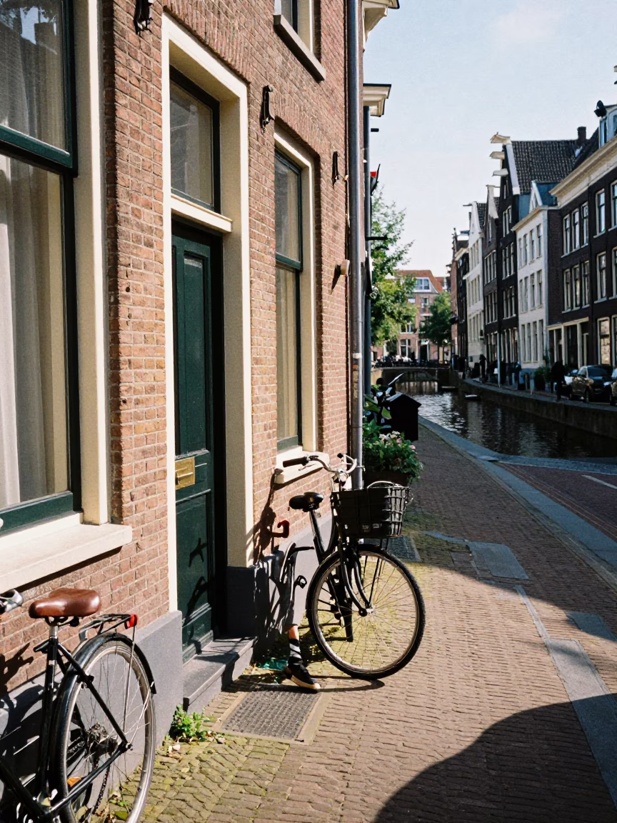 Cyclist Pausing in Amsterdam in in Amsterdam, Netherlands