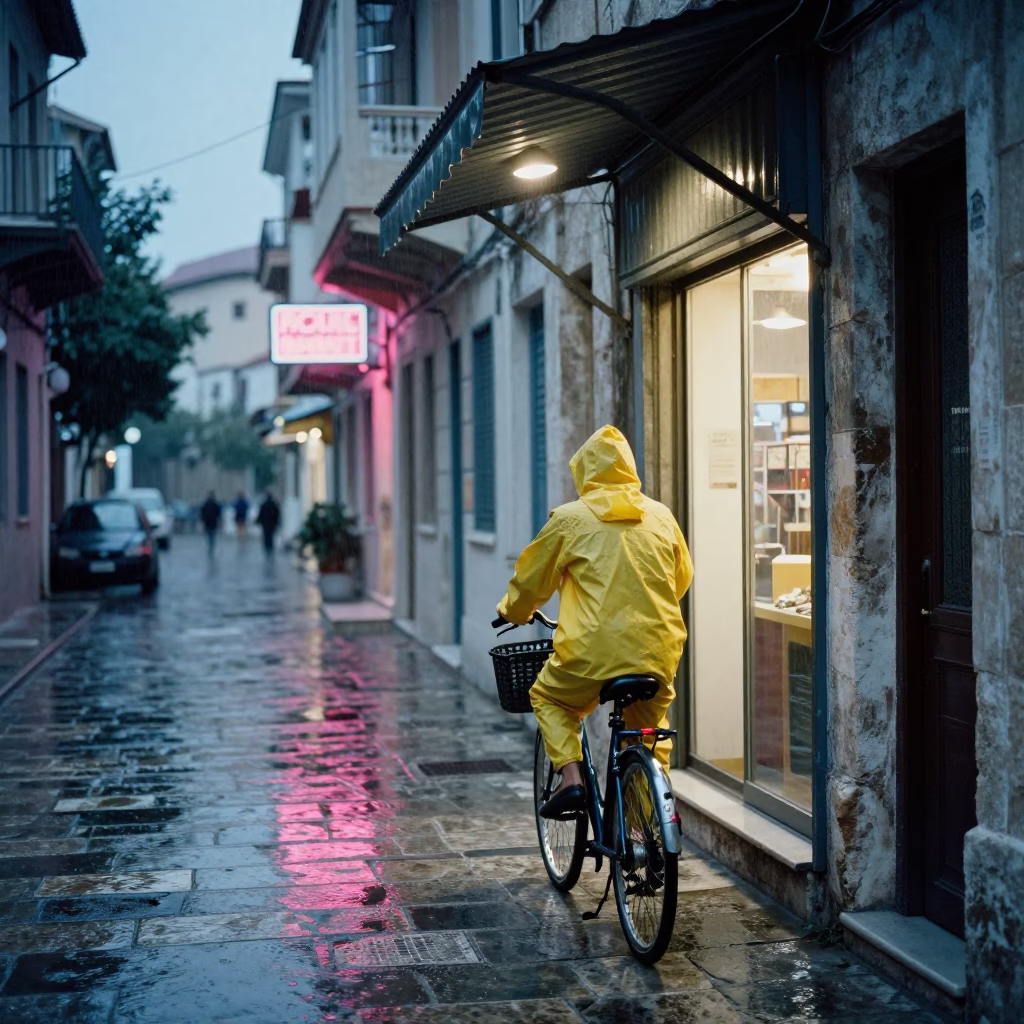 Cyclist Pausing in Athens in in Athens, Greece