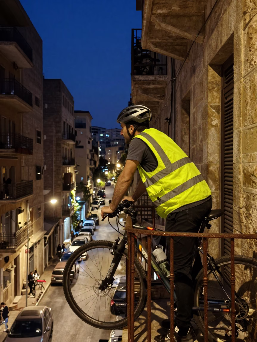 Cyclist Pausing in Beirut in in Beirut, Lebanon