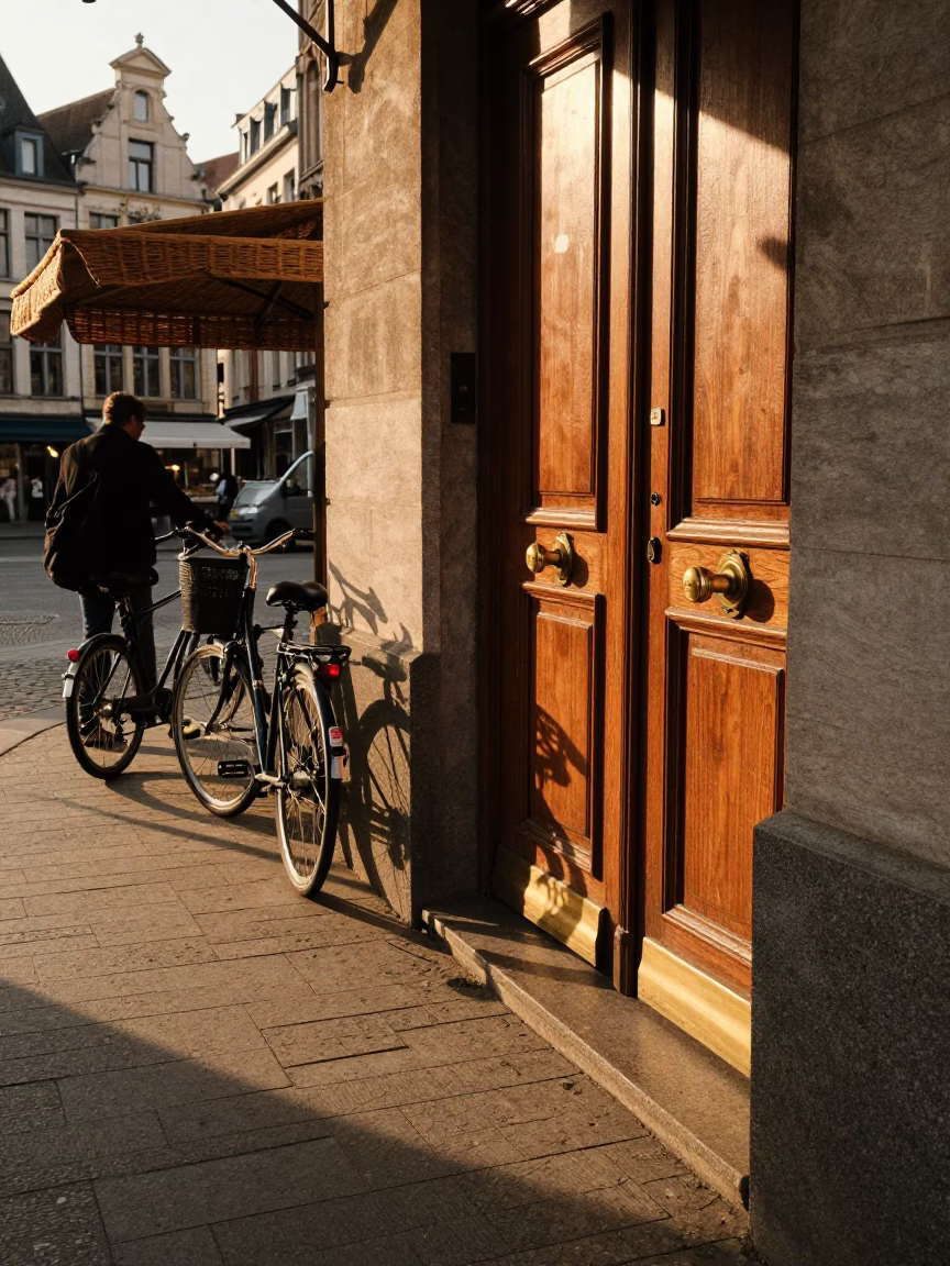 Cyclist Pausing in Brussels in in Brussels, Belgium