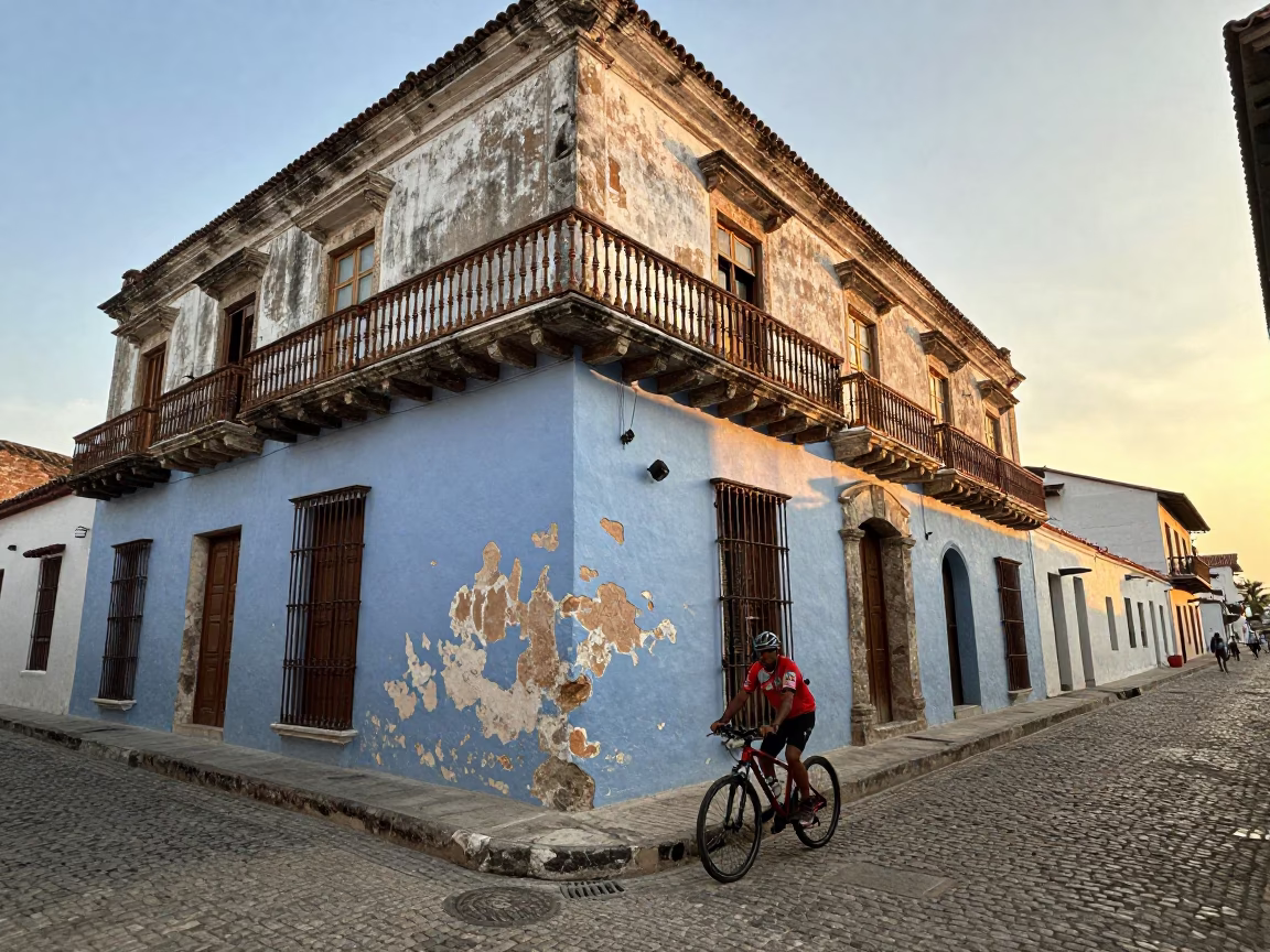 Cyclist Pausing in Cartagena in in Cartagena, Colombia
