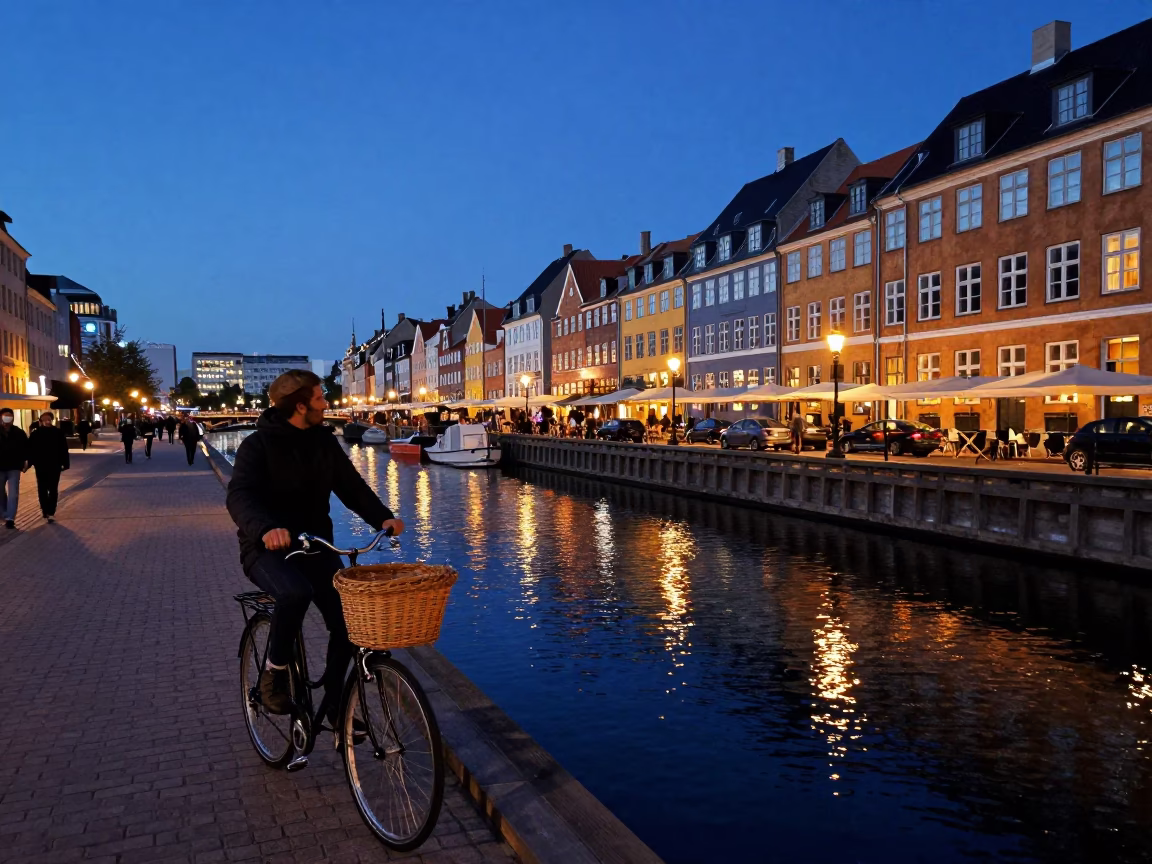 Cyclist Pausing in Copenhagen in in Copenhagen, Denmark
