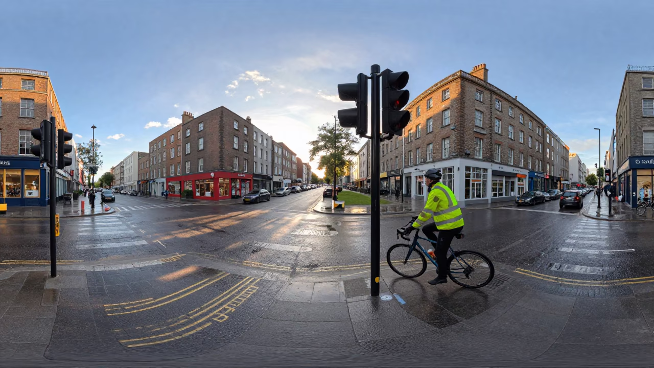 Cyclist Pausing in Dublin in in Dublin, Ireland