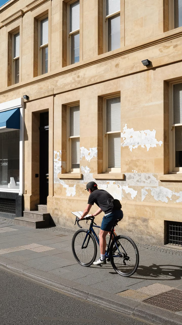 Cyclist Pausing in Hobart in in Hobart, Tasmania, Australia